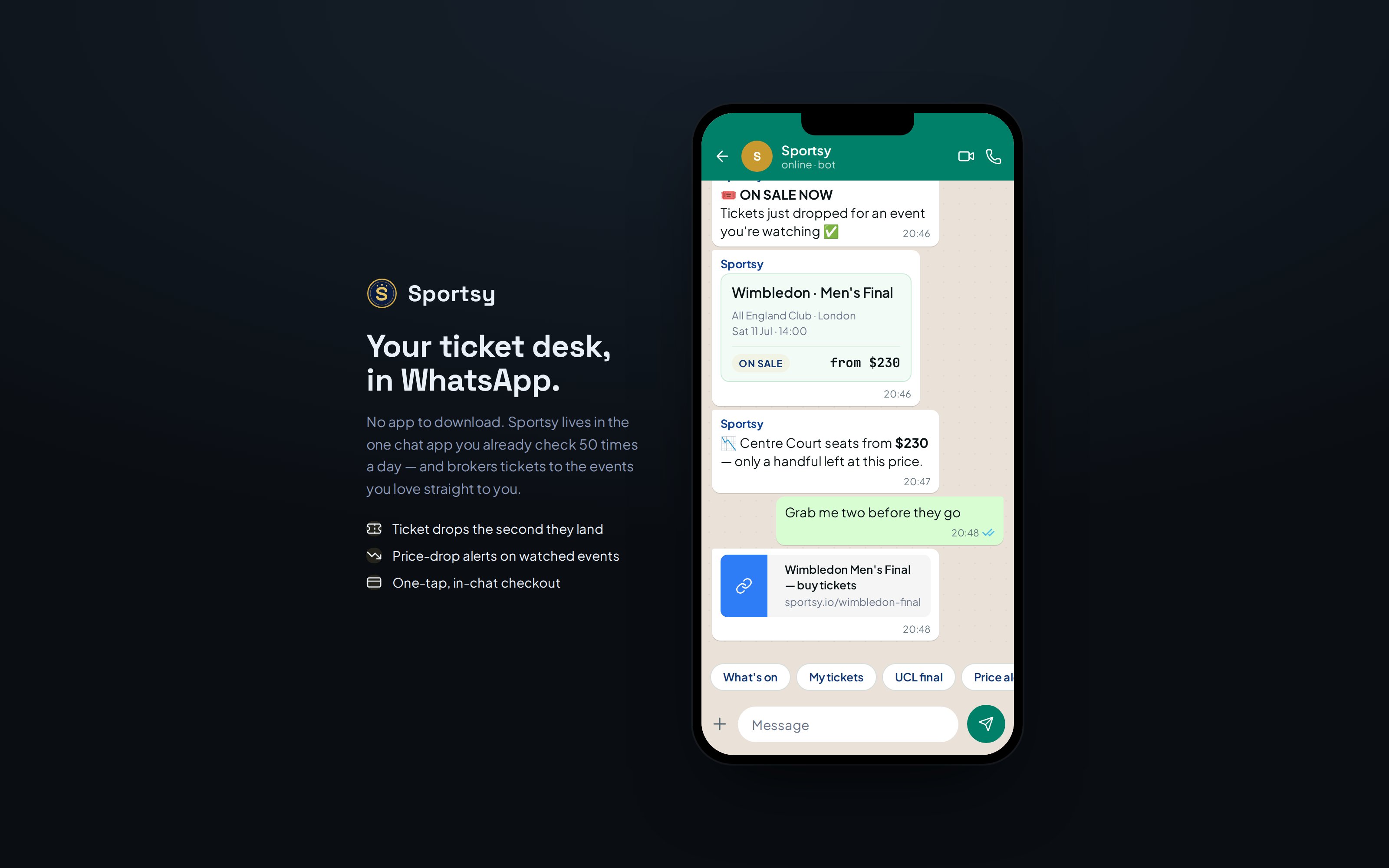 Sportsy: the ticket desk customers talk to in WhatsApp